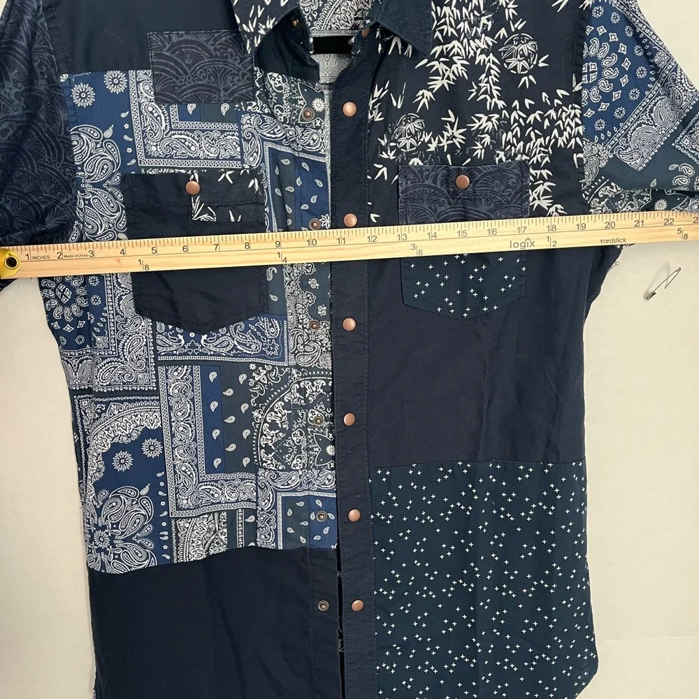 Navy Blue paisley collared shirt - Picture 4 of 6